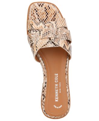 KENNETH COLE NEW YORK Womens Beige Snake-Embossed Woven Padded Austine Square Toe Slip On Slide Sandals Shoes