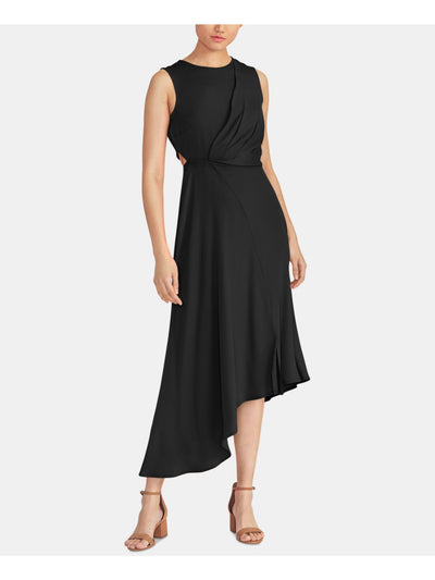 RACHEL ROY Womens Black Draped Asymmetrical Jewel Neck Maxi Sheath Dress 4