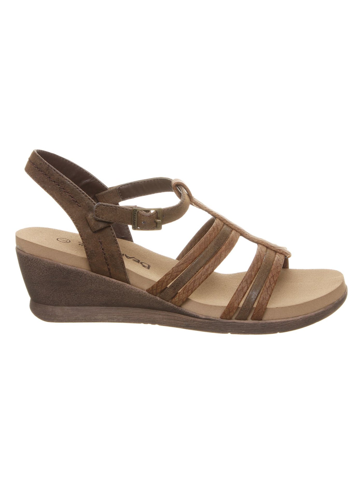 BEAR PAW Womens Brown Snake Comfort 1" Platform Ankle Strap Strappy Viola Wedge Buckle Sandals 7