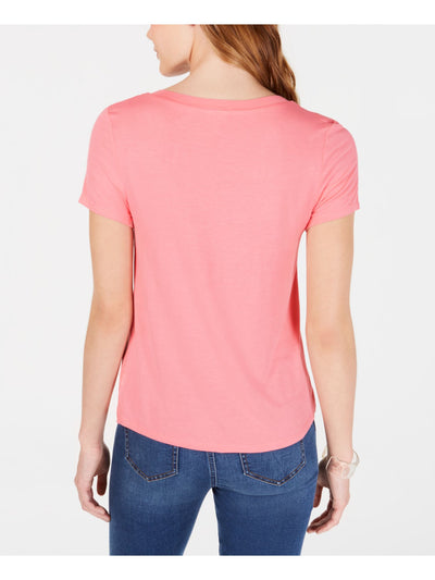 SELF E Womens Pink Short Sleeve V Neck T-Shirt Juniors XS