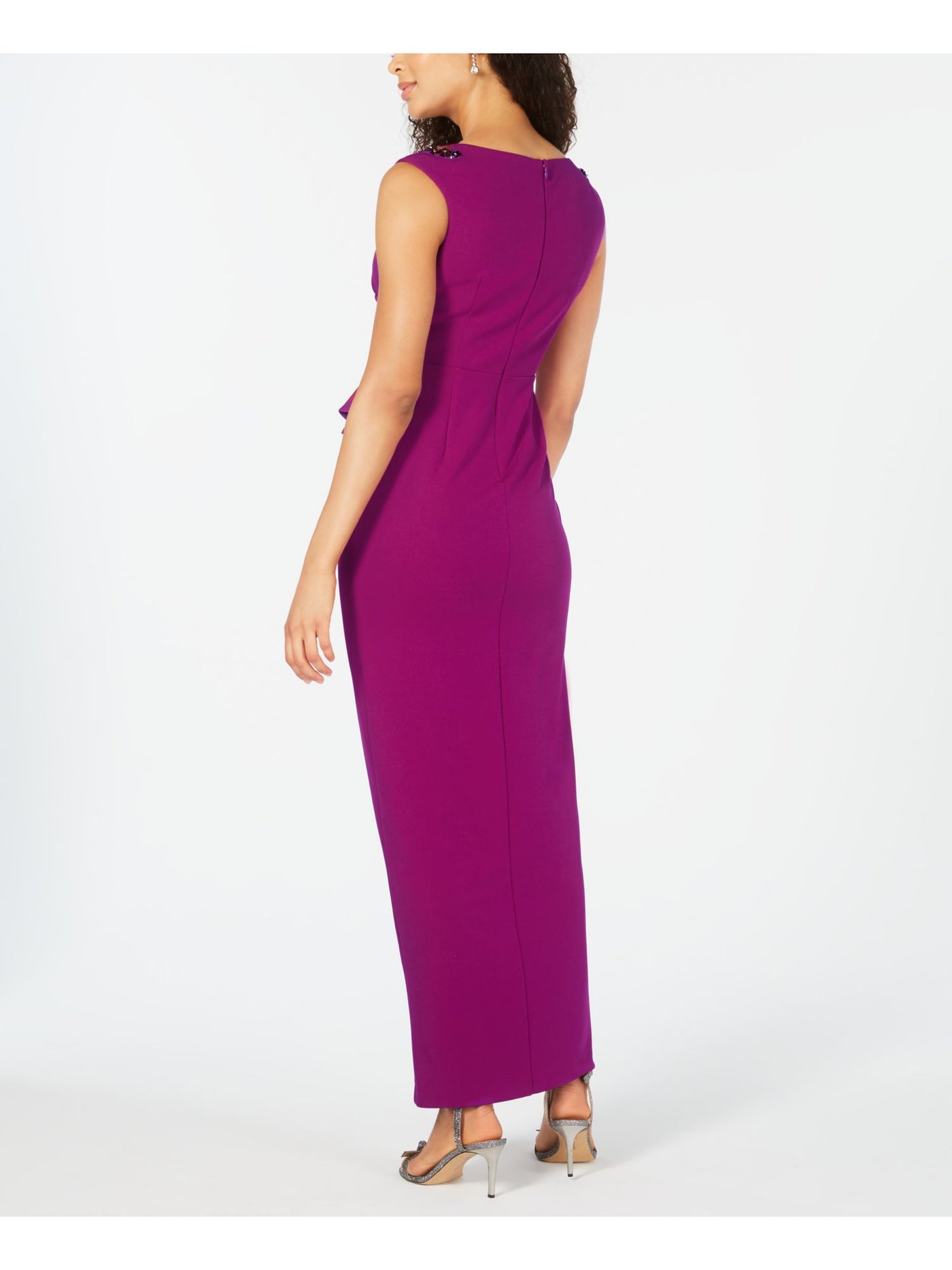 ADRIANNA PAPELL Womens Purple Embellished Sleeveless V Neck Maxi Formal Sheath Dress 10