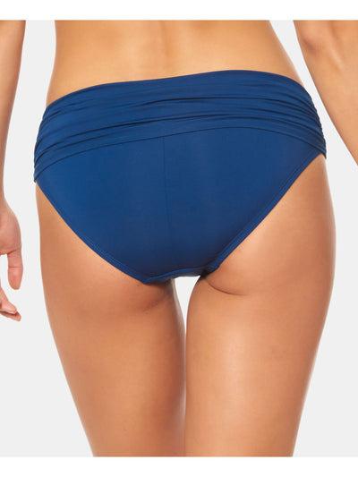 BLEU Women's Blue Stretch Sarong Folded Ruched Bikini Full Coverage Hipster Swimsuit Bottom 8