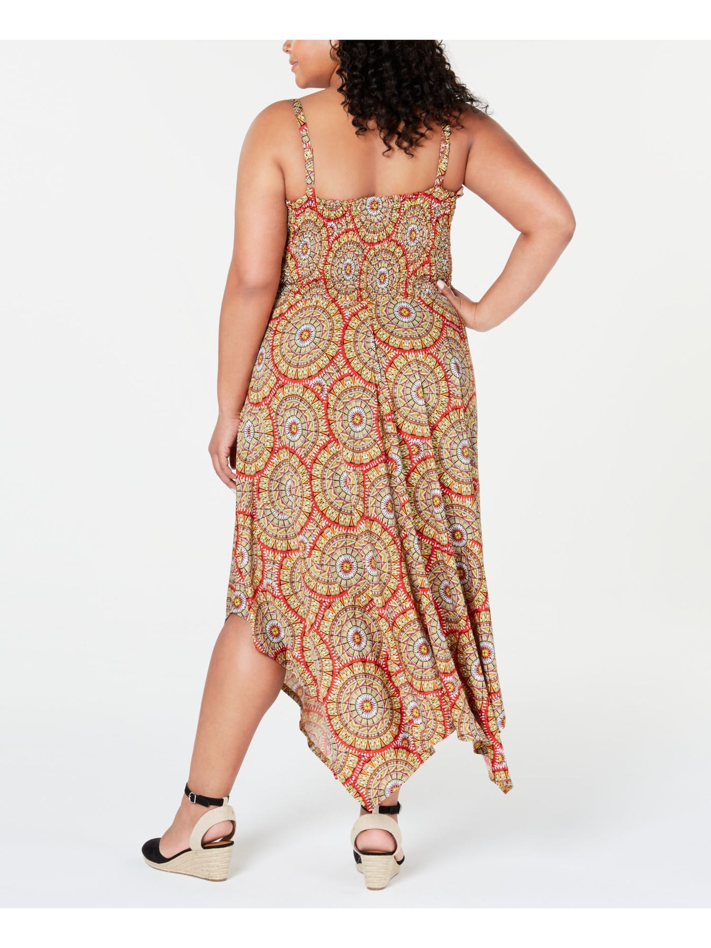 LOVE SQUARED Womens Yellow Printed Spaghetti Strap Square Neck Maxi Sheath Dress Plus 2X