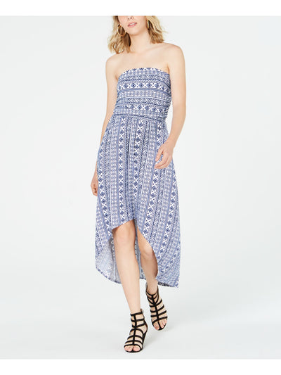ULTRA FLIRT Womens Blue Printed Sleeveless Strapless Maxi Hi-Lo Dress S