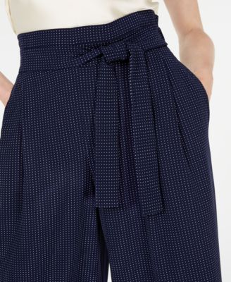 ANNE KLEIN Womens Navy Polka Dot Wear To Work Pants