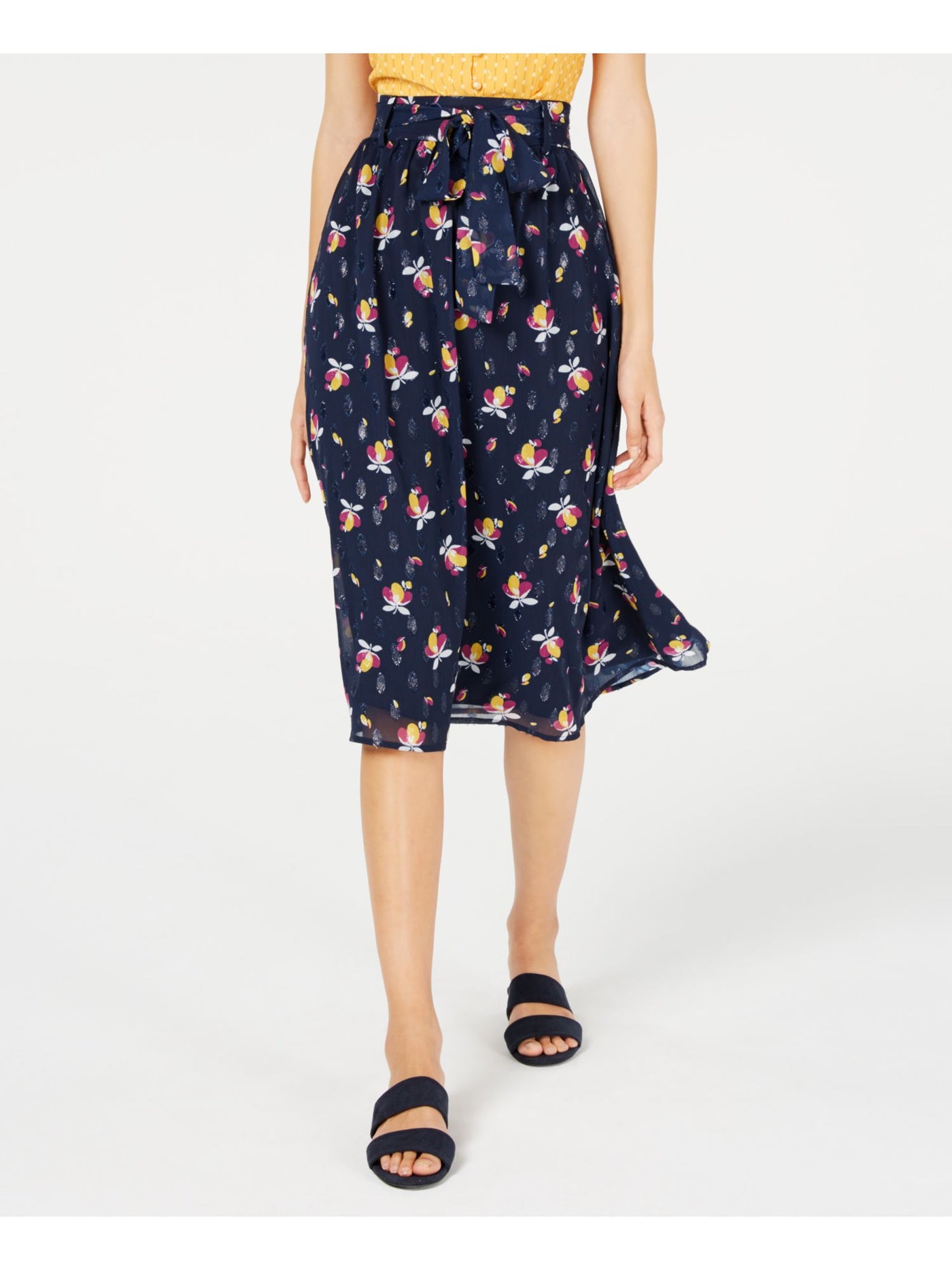 MAISON JULES Womens Navy Floral Midi Peasant Skirt 8