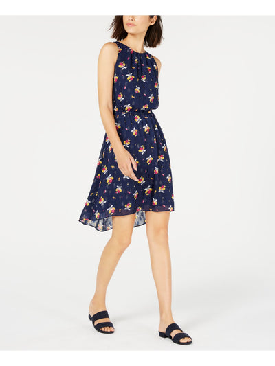 MAISON JULES Womens Navy Printed Sleeveless Halter Short Hi-Lo Dress XS