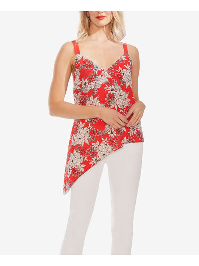 VINCE CAMUTO Womens Red Floral Sleeveless V Neck Top XS