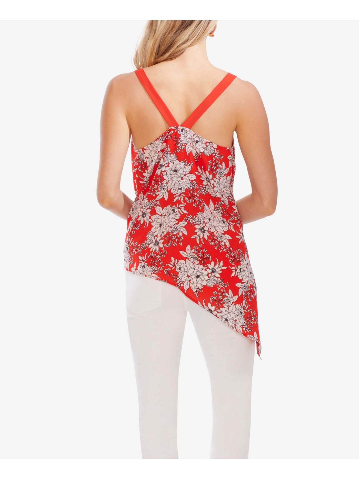 VINCE CAMUTO Womens Red Floral Sleeveless V Neck Top XS