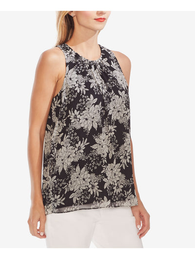 VINCE CAMUTO Womens Black Floral Sleeveless Jewel Neck Top Size: XXS