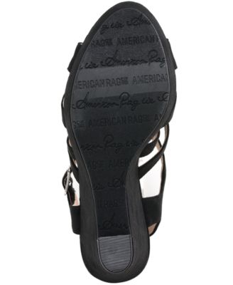 AMERICAN RAG Womens Black 1/2" Platform Cushioned Strappy Arielle Round Toe Wedge Buckle Slingback Sandal M