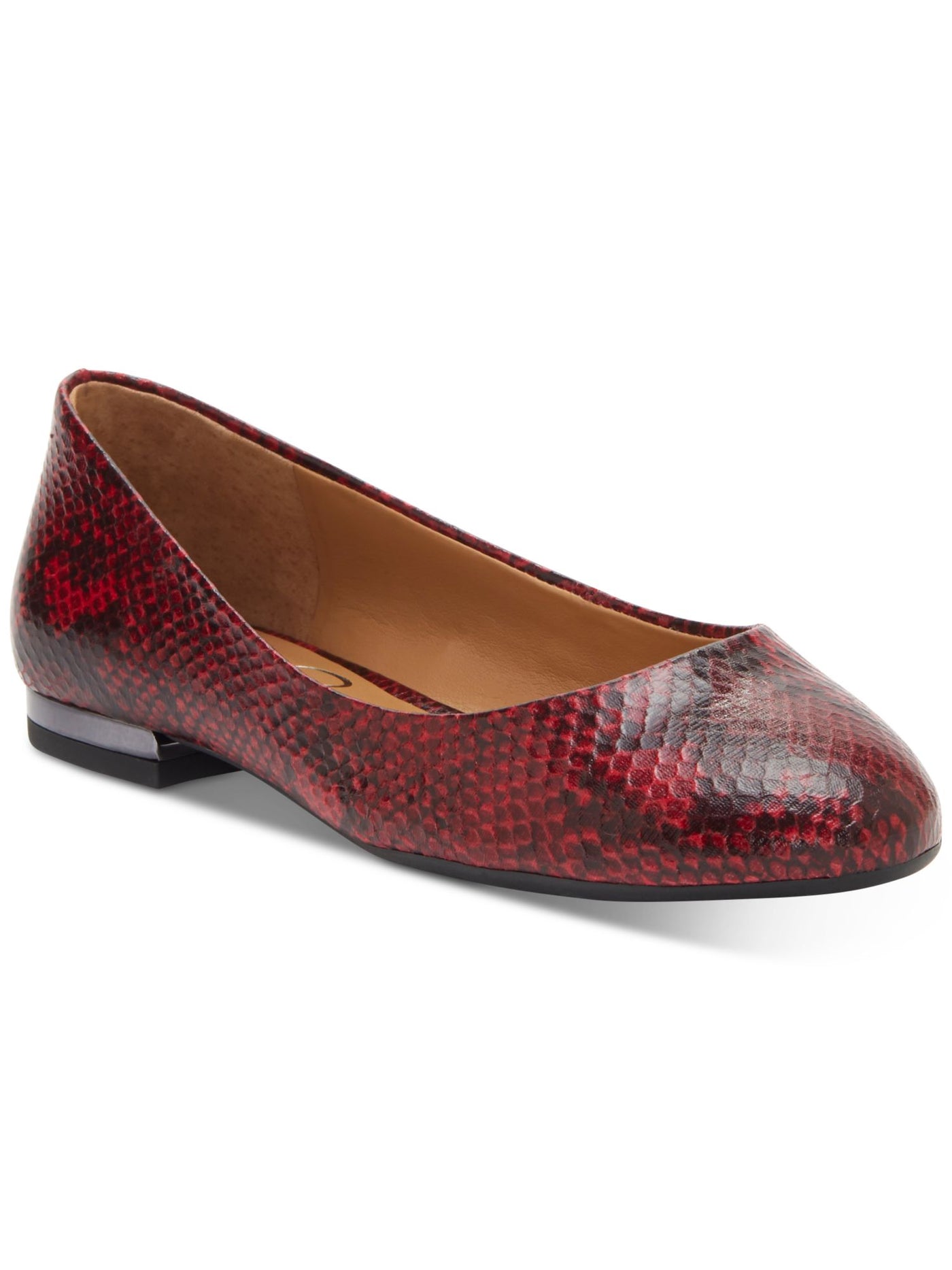 JESSICA SIMPSON Womens Red Snakeskin Metallic Heel Accent Padded Comfort Ginly Round Toe Slip On Flats Shoes 7.5 M