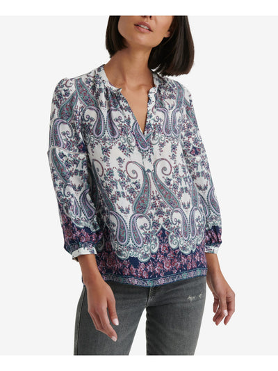 LUCKY BRAND Womens Purple Paisley Long Sleeve V Neck Blouse Petites SP