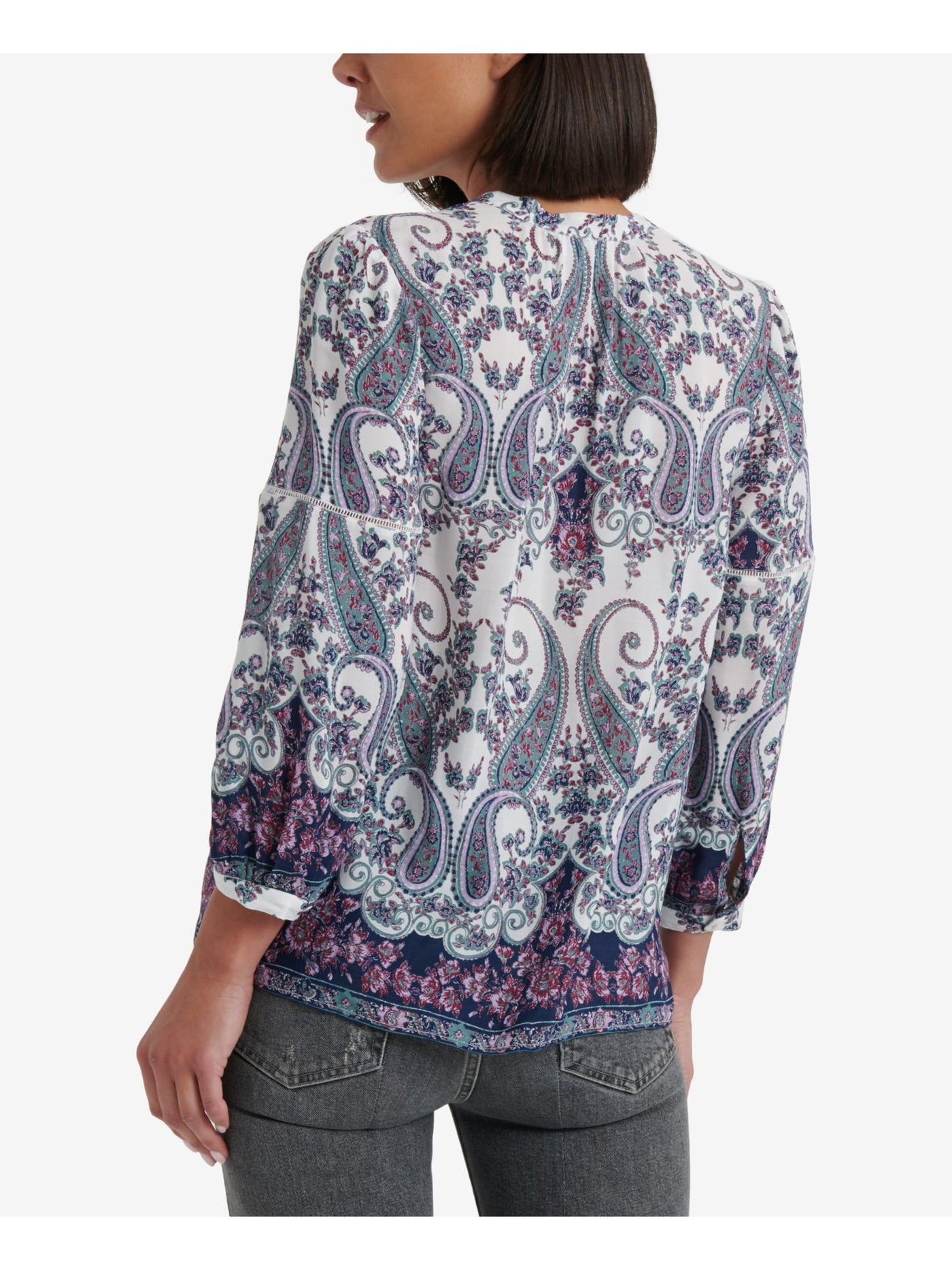 LUCKY BRAND Womens Purple Paisley Long Sleeve V Neck Blouse Petites SP