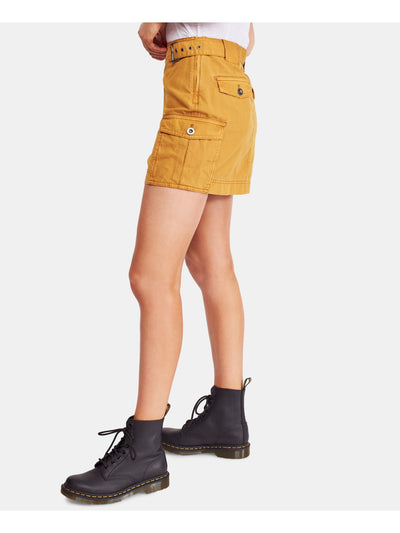 FREE PEOPLE Womens Yellow Belted Mini Pencil Skirt 2