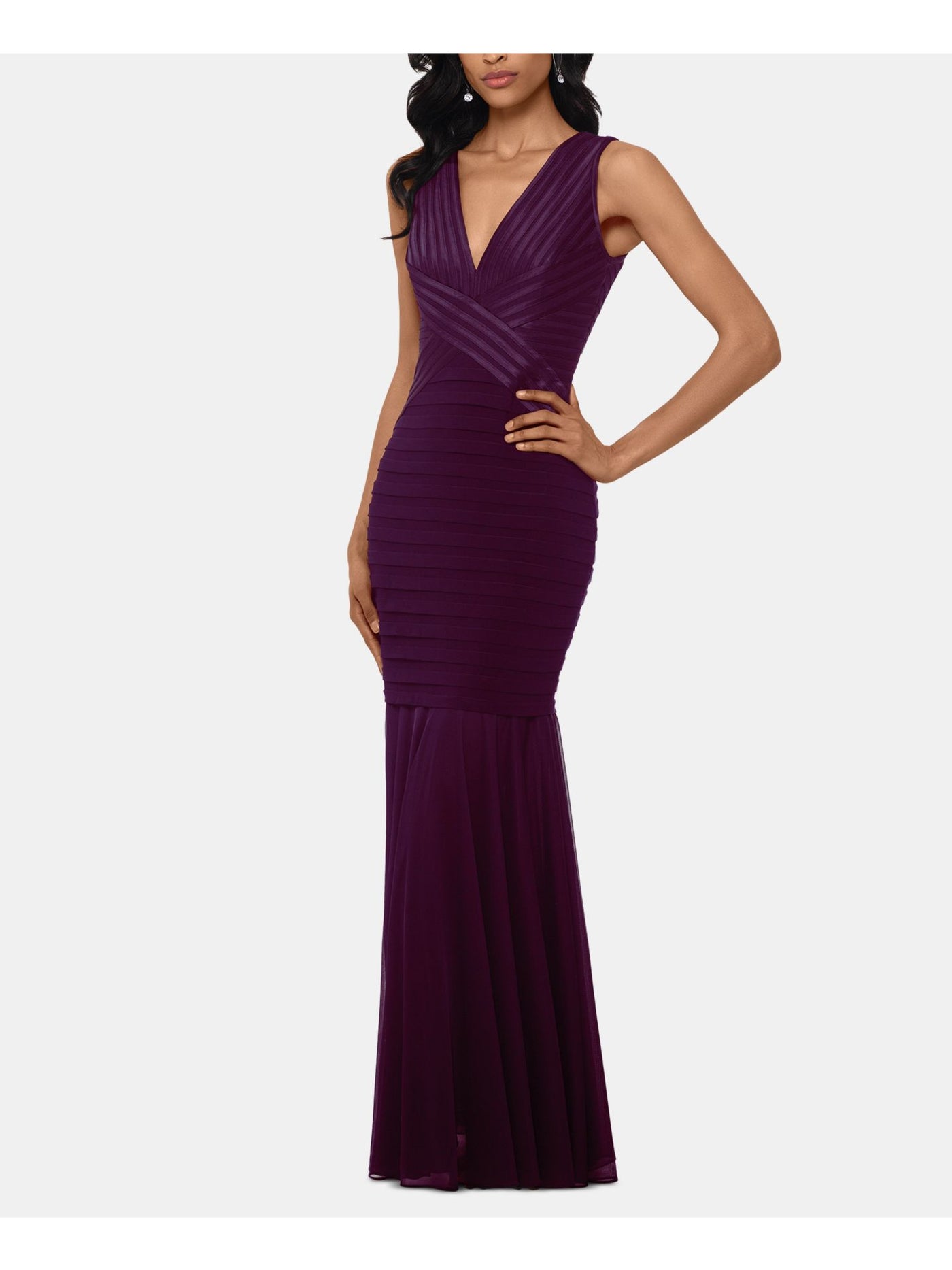 BETSY & ADAM Womens Sleeveless V Neck Full-Length Evening Mermaid Dress