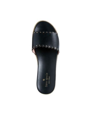 KATE SPADE NEW YORK Womens Black 1/2" Platform Studded Scalloped Zeena Round Toe Wedge Slip On Leather Slide Sandals Shoes M