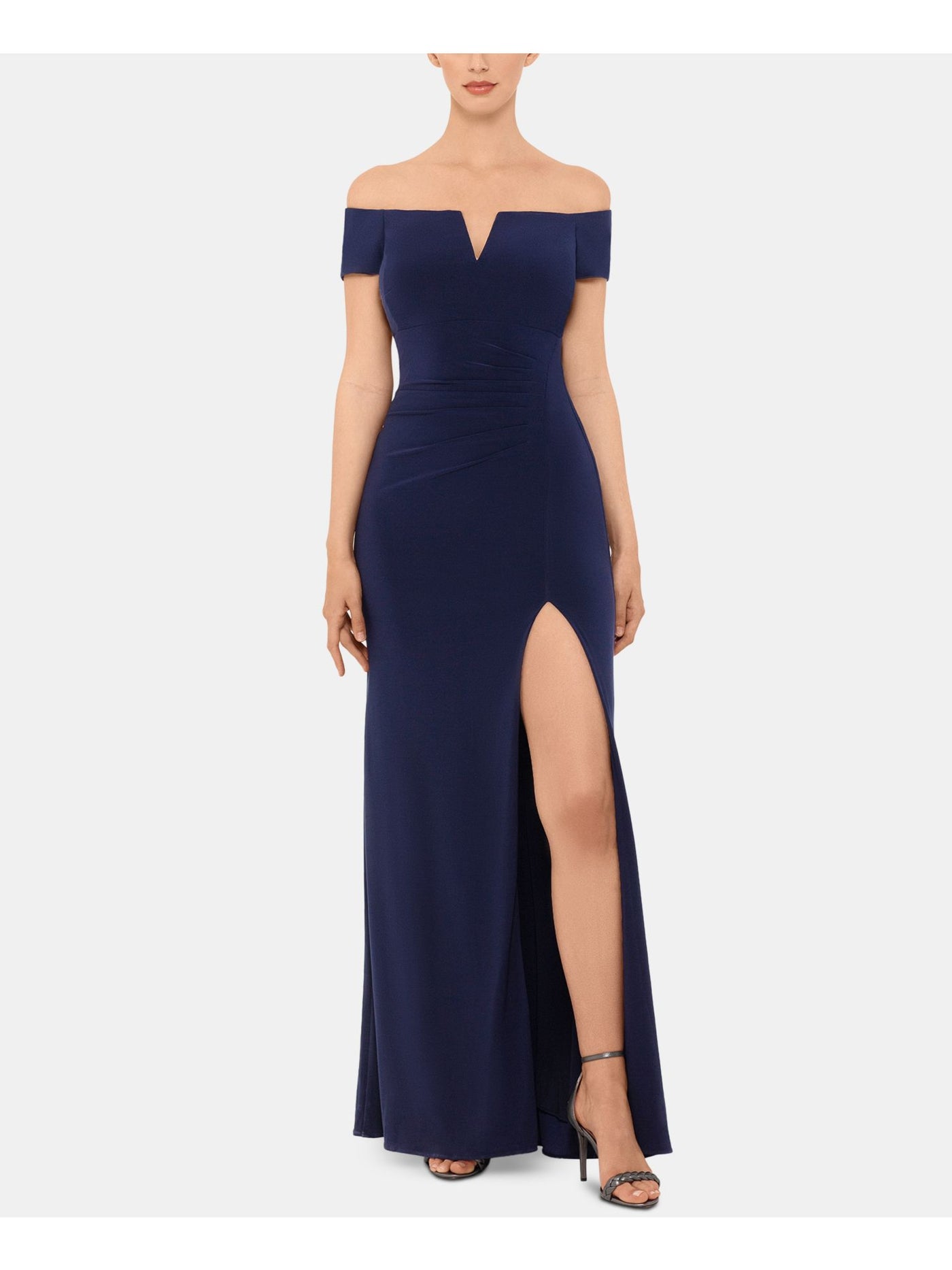 X BY XSCAPE Womens Navy Zippered Sleeveless Strapless Full-Length Formal Wrap Dress Petites 2P