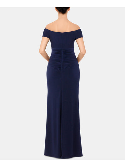 X BY XSCAPE Womens Navy Zippered Sleeveless Strapless Full-Length Formal Wrap Dress Petites 2P