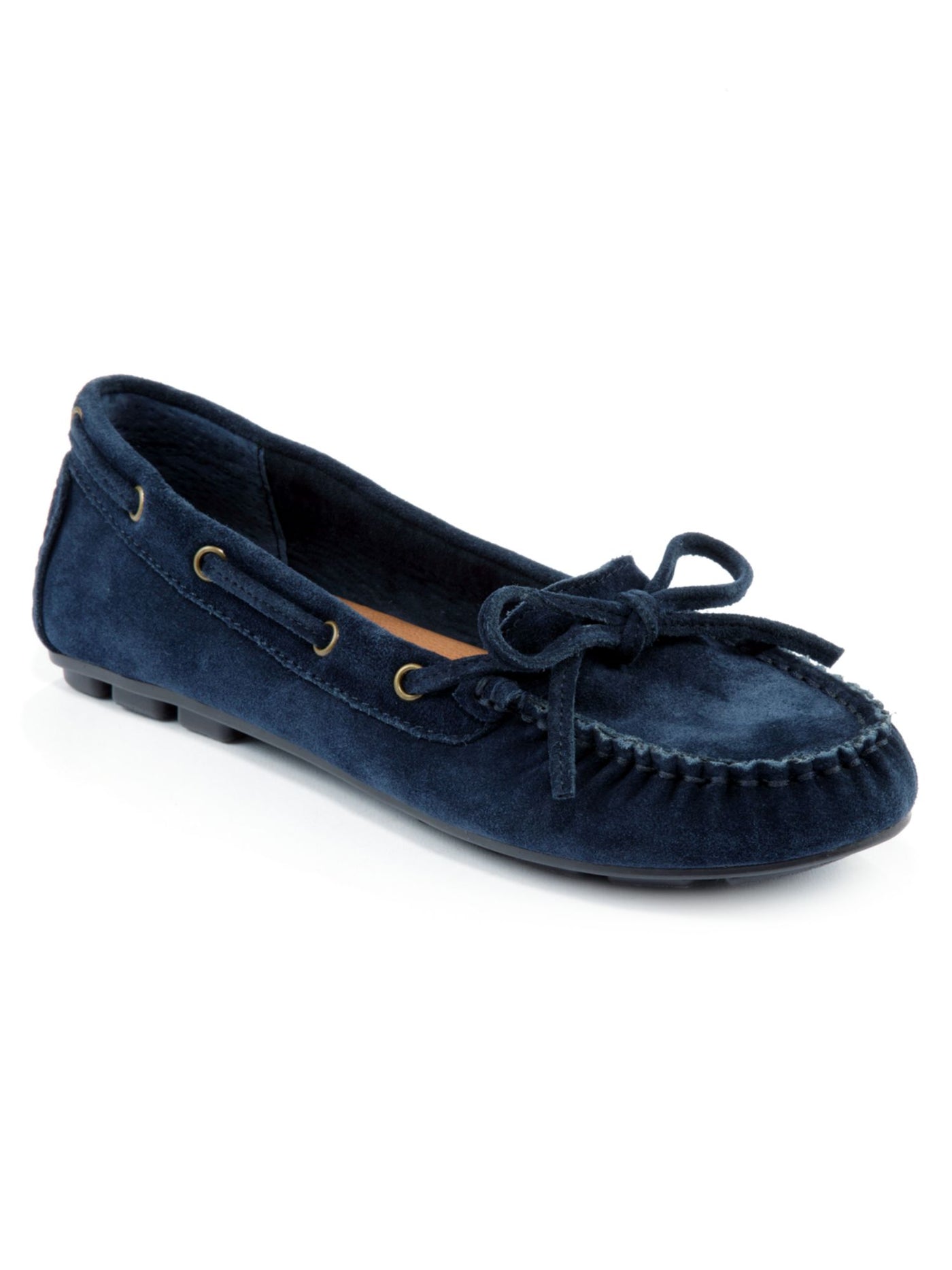 LUCKY BRAND Womens Navy Bow Accent Comfort Darice Round Toe Slip On Leather Moccasins Shoes 5.5