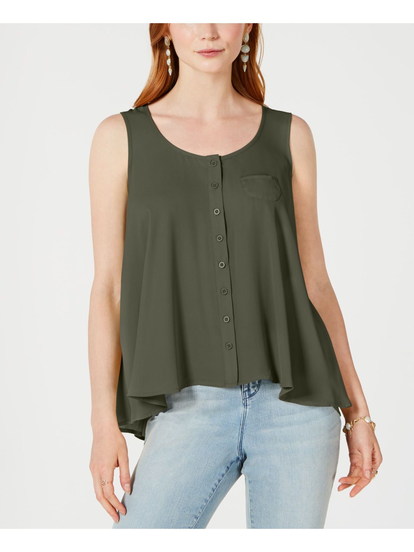 STYLE & COMPANY Womens Green Swing Sleeveless Scoop Neck Cocktail Blouse S