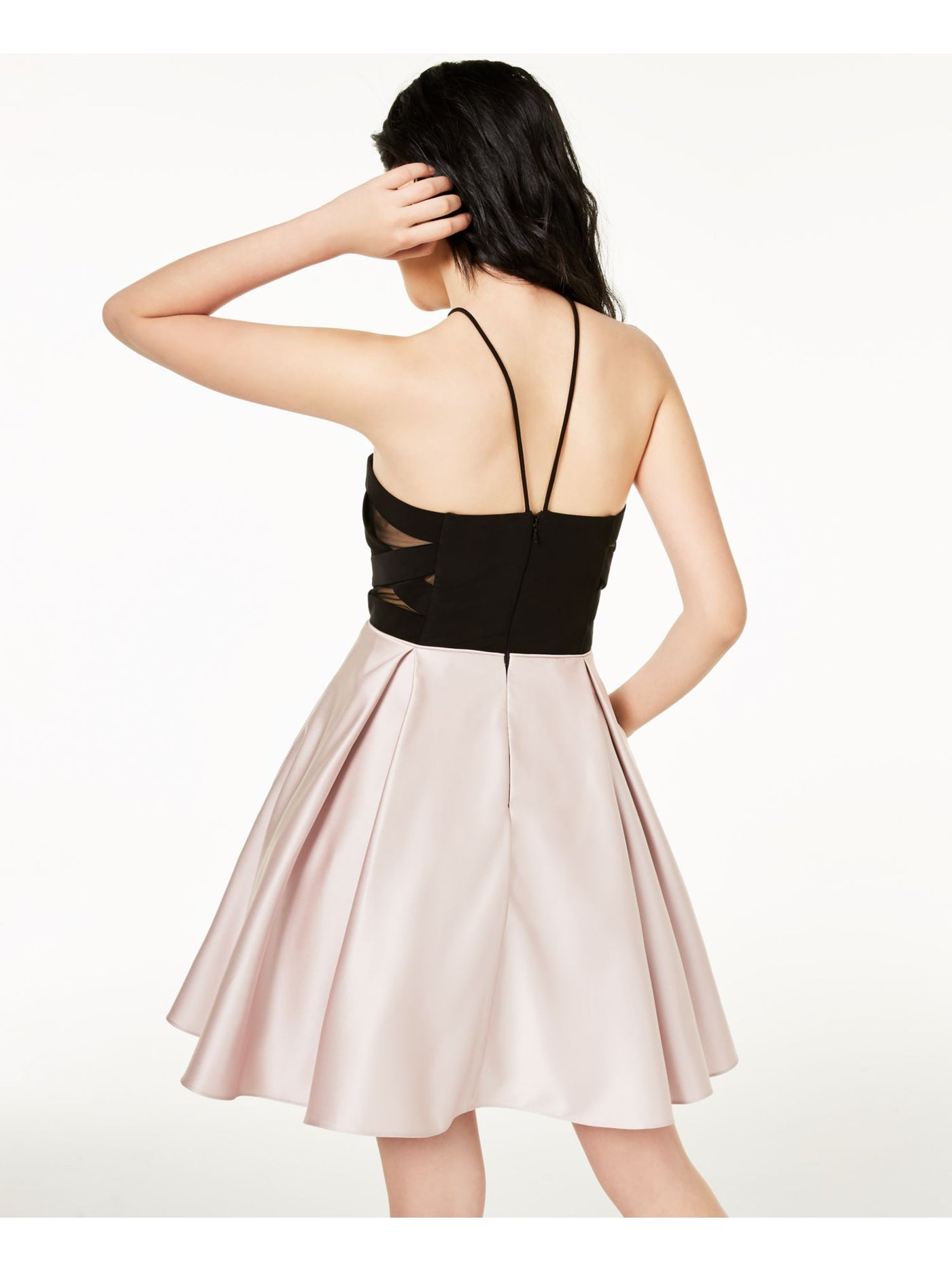 BLONDIE Womens Beige Spaghetti Strap Fit + Flare Formal Dress 1