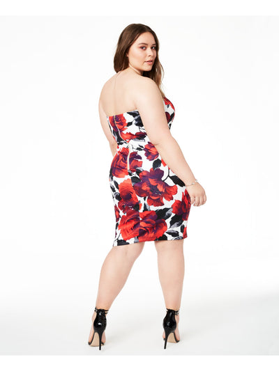 B DARLIN Womens Red Floral Sleeveless Strapless Above The Knee Cocktail Body Con Dress Plus 20W