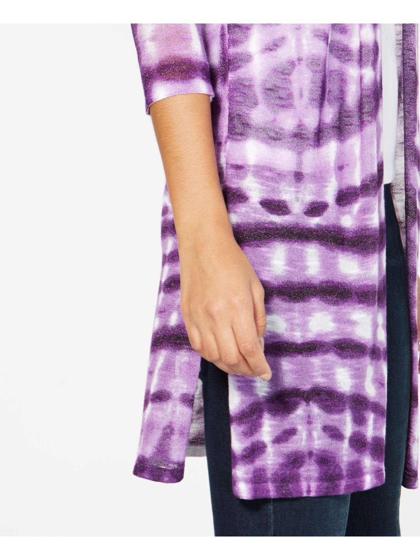 INC Womens Purple Sheer Slitted Tie Dye Open Cardigan Sweater S