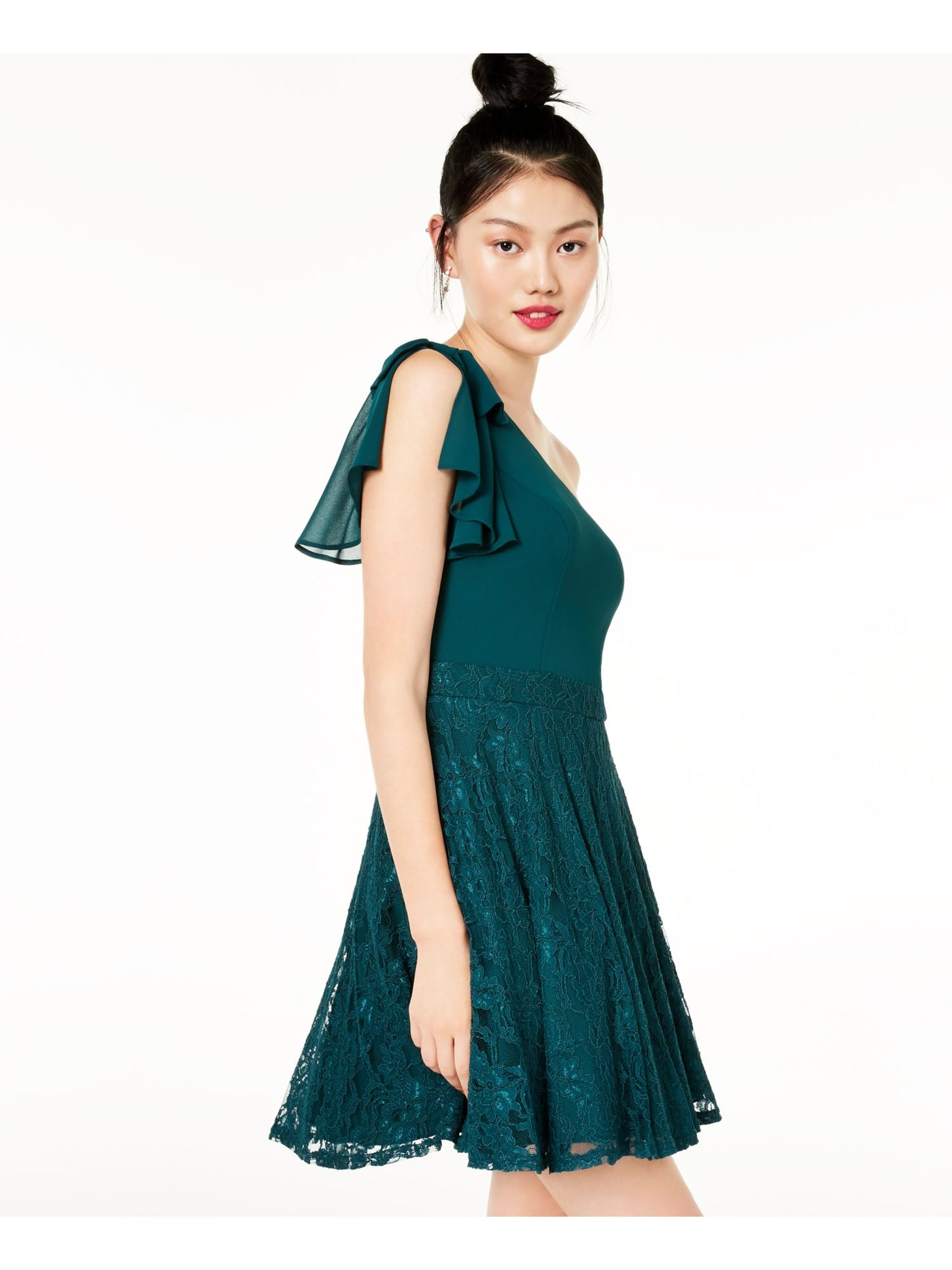 CITY STUDIO Womens Embroidered Sleeveless Asymmetrical Neckline Short Formal Fit + Flare Dress