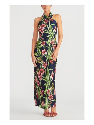 RACHEL ROY Womens Navy Floral Sleeveless Halter Maxi Sheath Dress XS