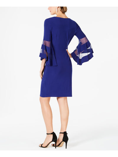 R&M RICHARDS Womens Blue Bell Sleeve V Neck Midi Wear To Work Faux Wrap Dress 8