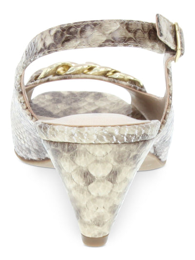 KAREN SCOTT Womens Beige Chain-Link Embellishment Amber Square Toe Kitten Heel Buckle Slingback Sandal 7.5 M