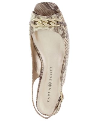 KAREN SCOTT Womens Beige Chain-Link Embellishment Amber Square Toe Kitten Heel Buckle Slingback Sandal M