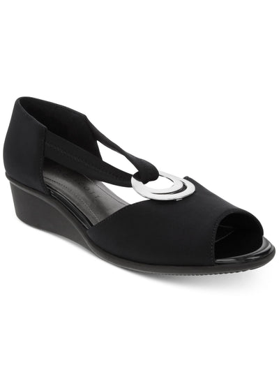 KAREN SCOTT Womens Black Center Ring Accent Padded Yolandah Round Toe Wedge Slip On Dress Sandals Shoes 8 M