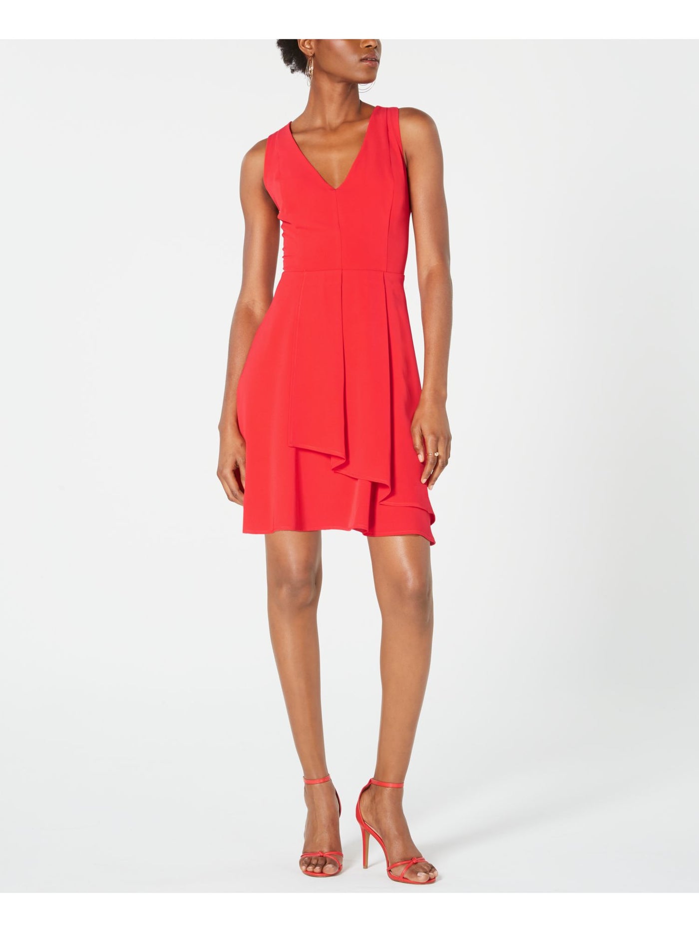 19 COOPER Womens Red Sleeveless V Neck Mini Fit + Flare Dress S