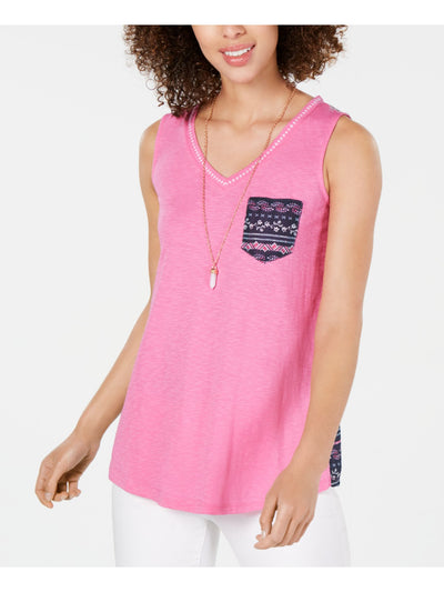 STYLE & COMPANY Womens Pocketed Embroidered Sleeveless V Neck Tank Top