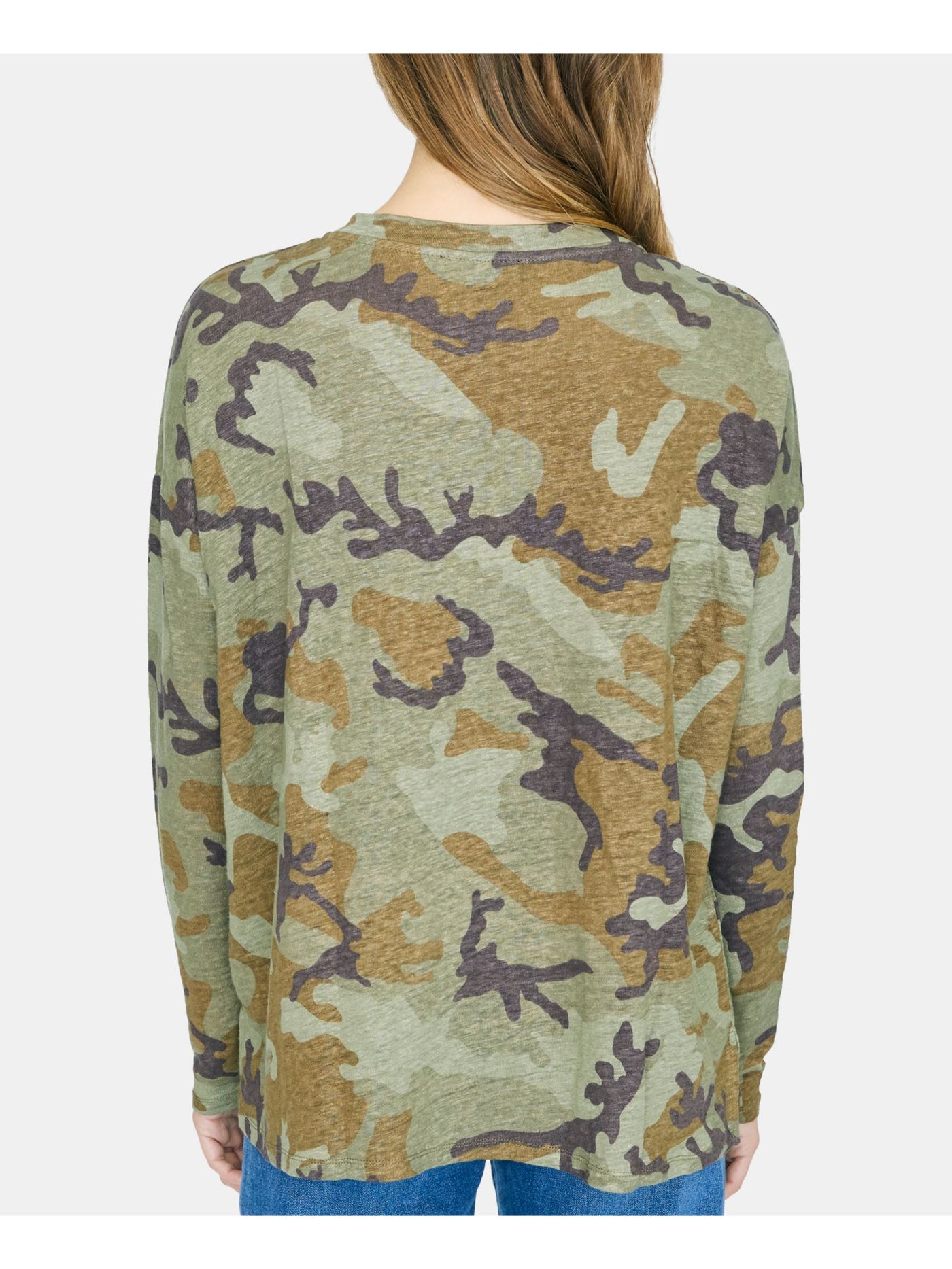 SANCTUARY Womens Green Camouflage Long Sleeve Jewel Neck Top XS