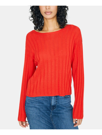SANCTUARY Womens Red Ribbed Long Sleeve Jewel Neck Sweater S