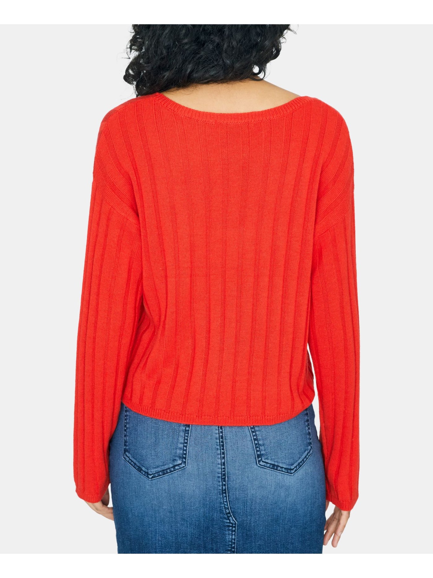 SANCTUARY Womens Red Ribbed Long Sleeve Jewel Neck Sweater S