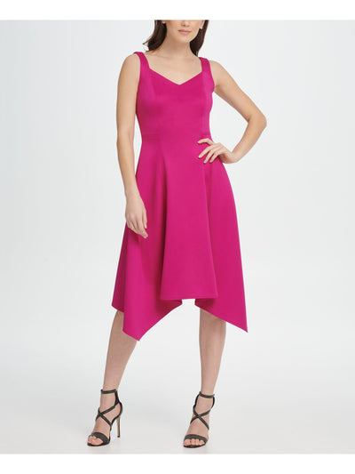 DKNY Womens Pink V Neck Midi Formal Fit + Flare Dress 16