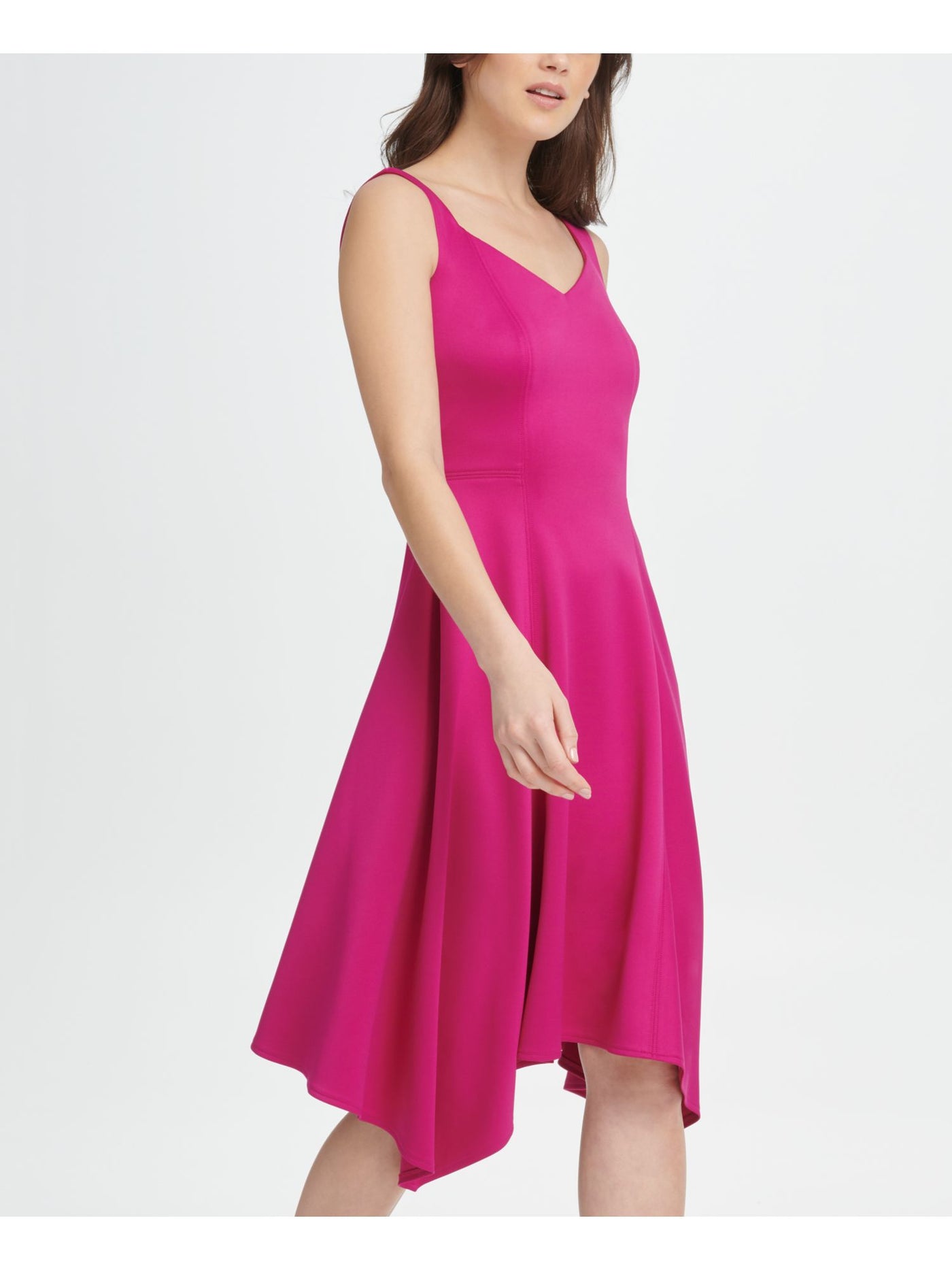 DKNY Womens Pink V Neck Midi Formal Fit + Flare Dress 16