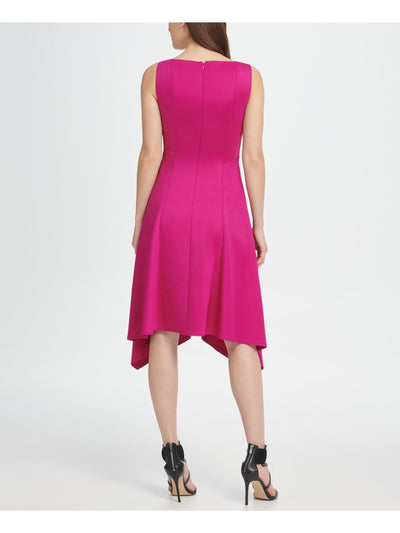 DKNY Womens Pink V Neck Midi Formal Fit + Flare Dress 16