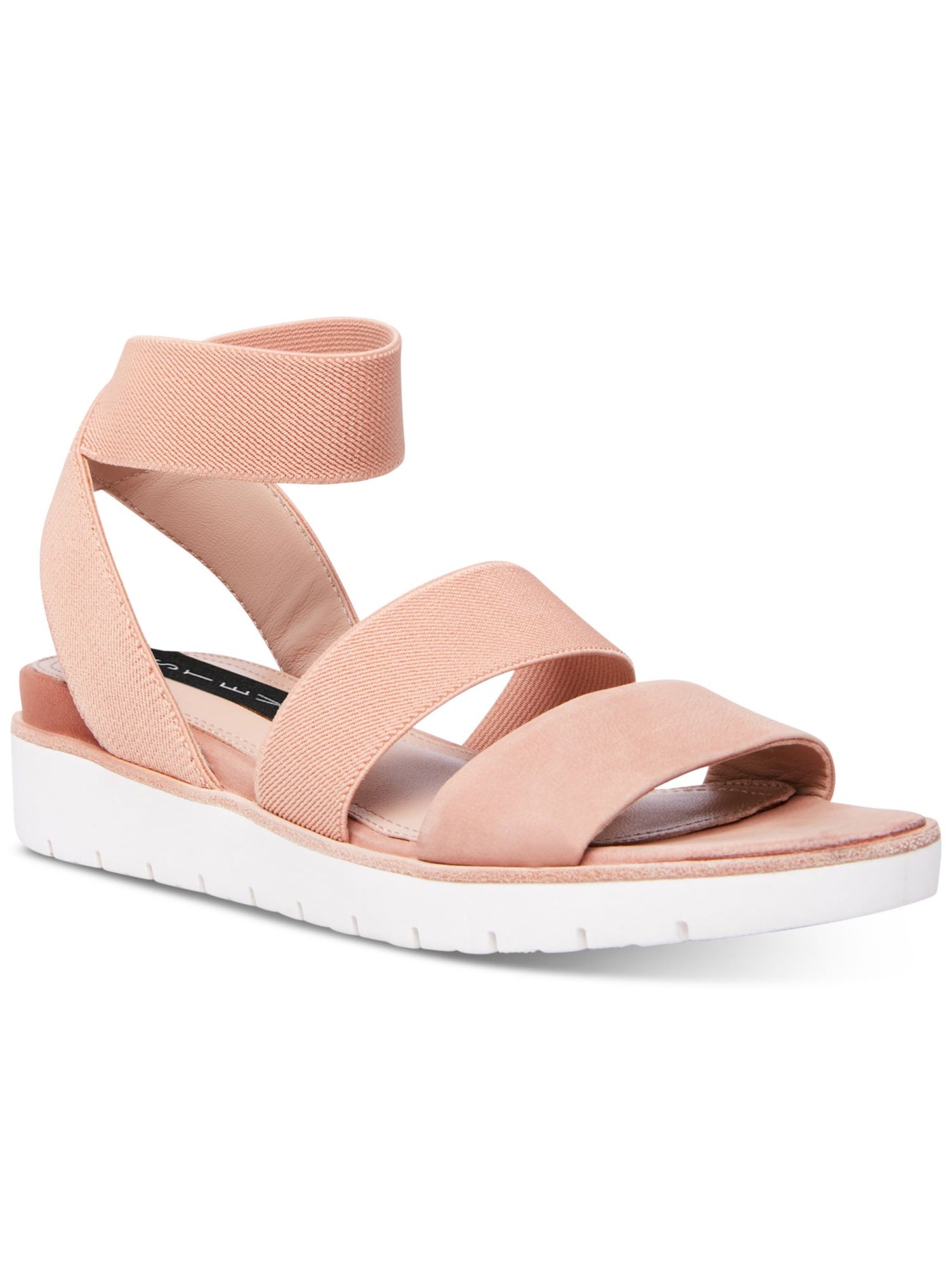 STEVEN Womens Pink 0.5" Platform Stretchy Comfort Padded Ankle Strap Gambel Round Toe Wedge Slip On Leather Slingback Sandal 9.5 M