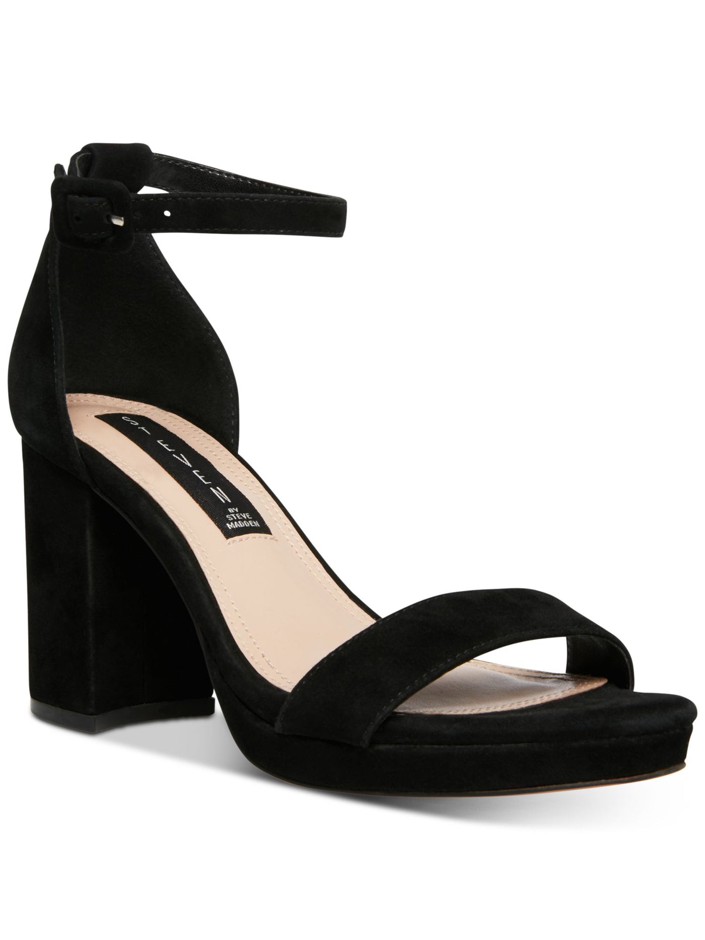 STEVEN Womens Black 1/2" Platform Ankle Strap Cushioned Vino Round Toe Block Heel Buckle Dress Sandals Shoes 8 M