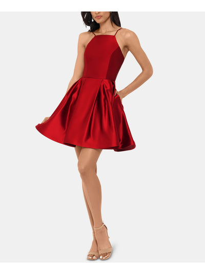 BETSY & ADAM Womens Red Low Back Spaghetti Strap Boat Neck Short Party Trapeze Dress 10P
