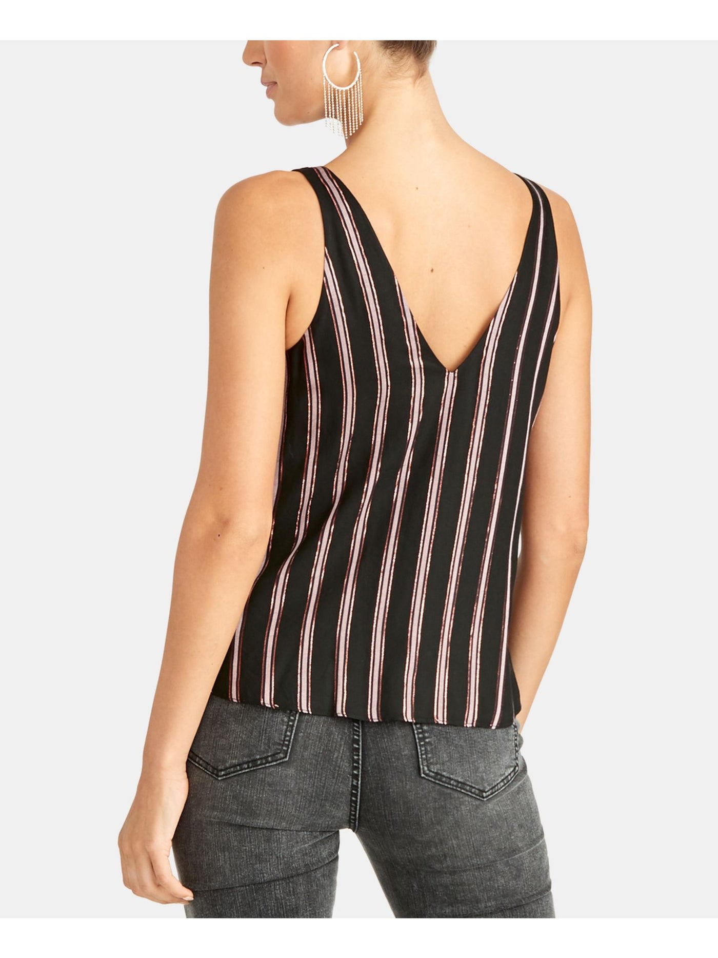 RACHEL ROY Womens Black Striped Sleeveless V Neck Tank Top M