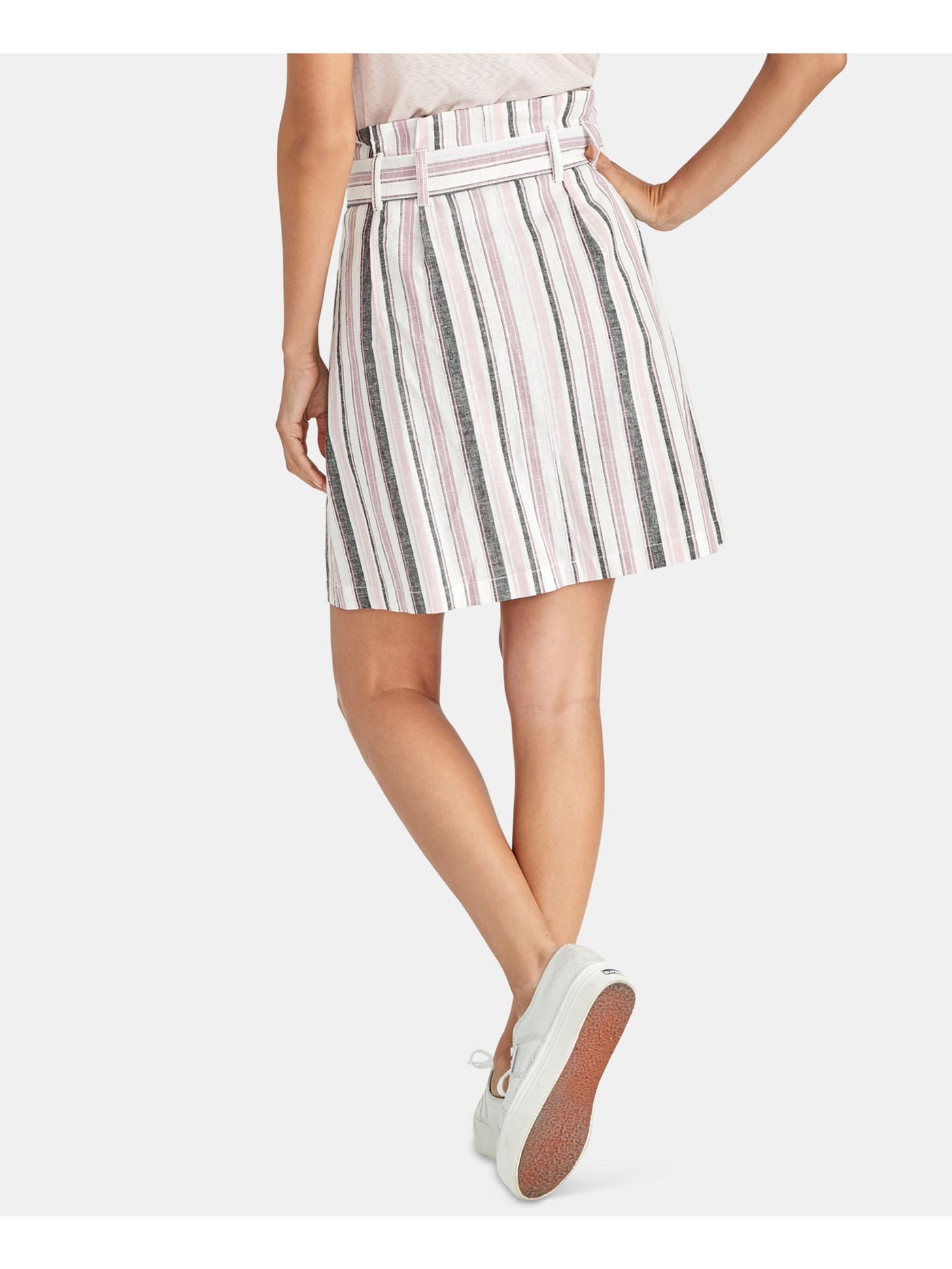 RACHEL ROY Womens Pink Belted Paperbag Striped Above The Knee Skirt 2