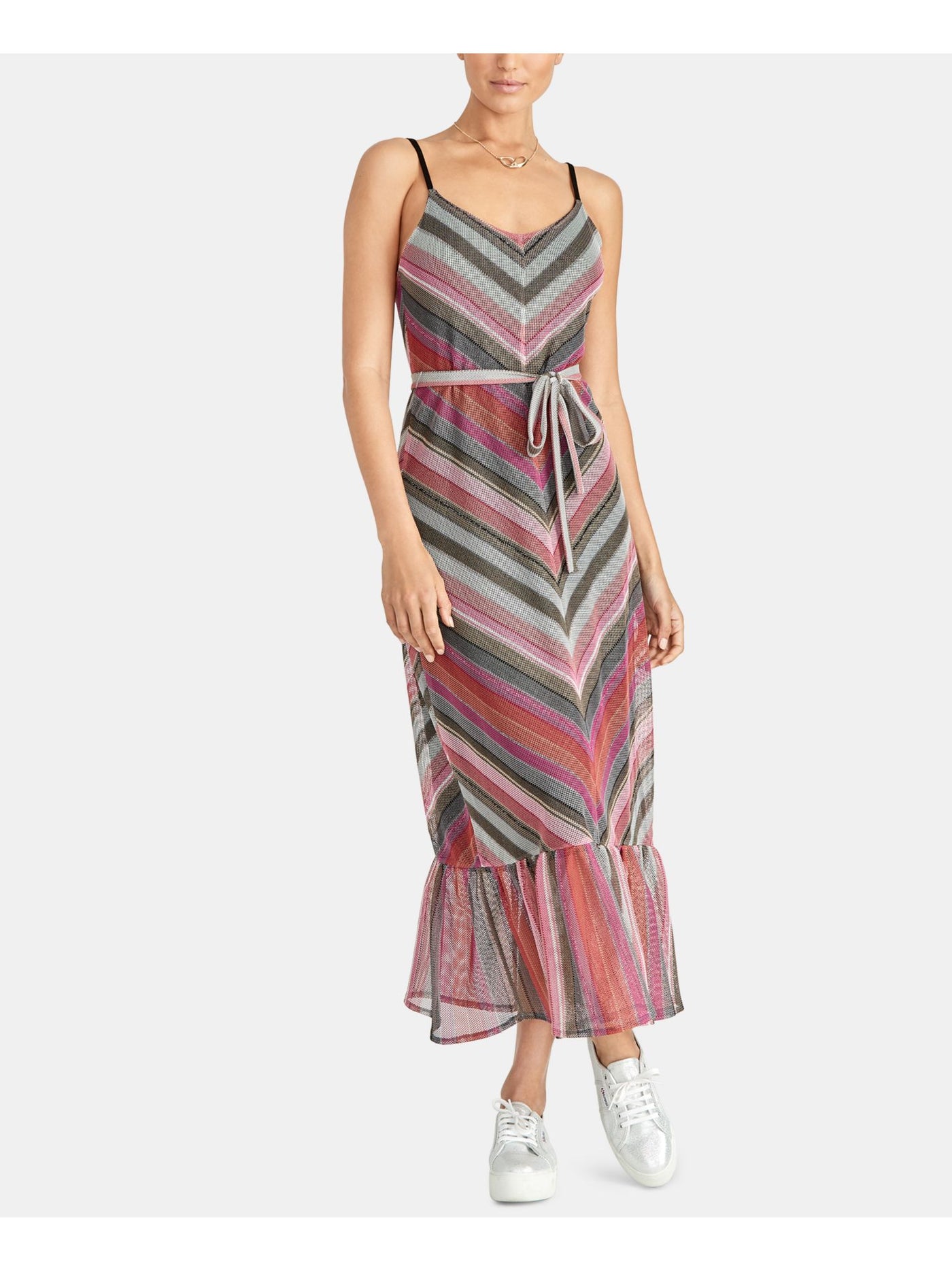 RACHEL ROY Womens Pink Striped Spaghetti Strap V Neck Maxi Party Sheath Dress XXL