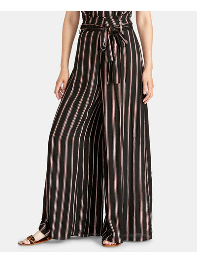 RACHEL ROY Womens Black Belted Striped Wide Leg Pants 4