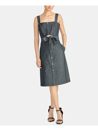 RACHEL ROY Womens Gray Belted Polka Dot Sleeveless Square Neck Below The Knee Party Shift Dress 12